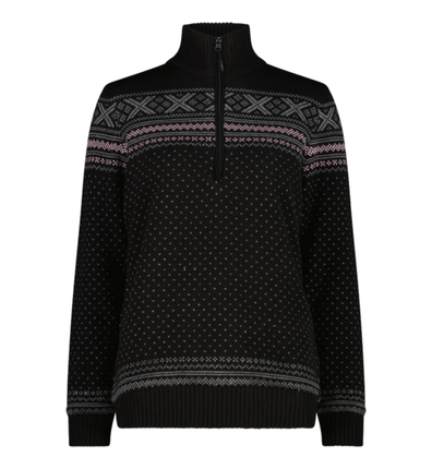 Hálfrennd Vindheld Ullarpeysa dömu Blk